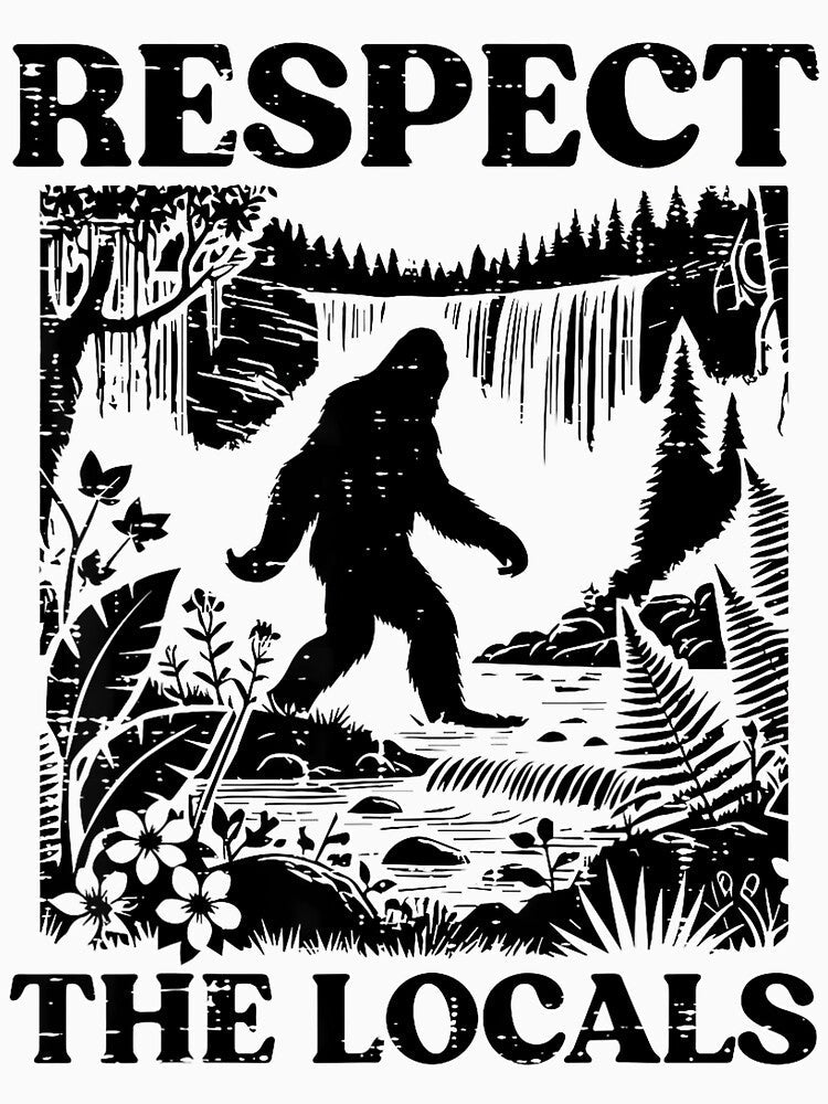 Bigfoot Respect Locals Vintage Sasquatch Park Women Men Kids by GreggRoss Unisex , , , Long Sleeve Tee