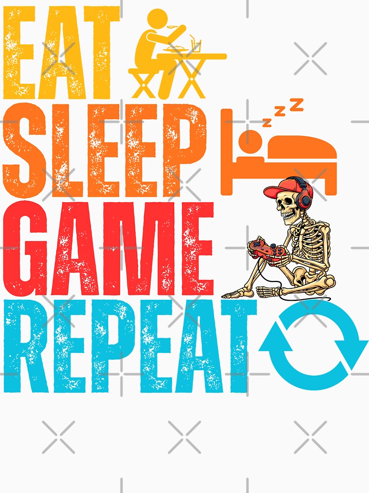 Funny Gamer Skeleton - Eat, Sleep, Game Repeat by legendaryskins Unisex , , , Long Sleeve Tee