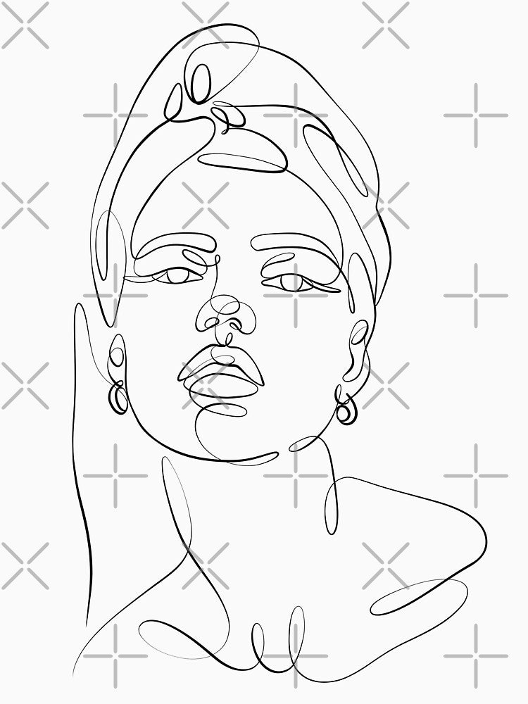 One line drawing female face portrait with towel on the head by Bondingsoul