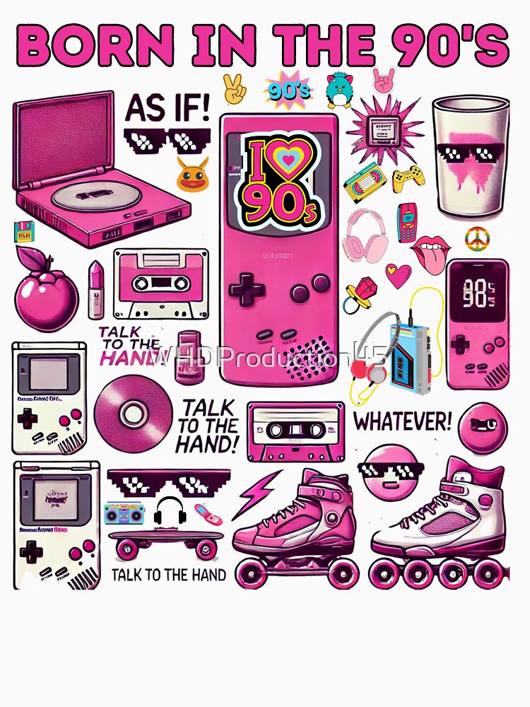Retro 90s Pink Collage – Cassette, Mic, Boombox & Sunglasses Design by WHDProduction45 Unisex , , , Long Sleeve Tee