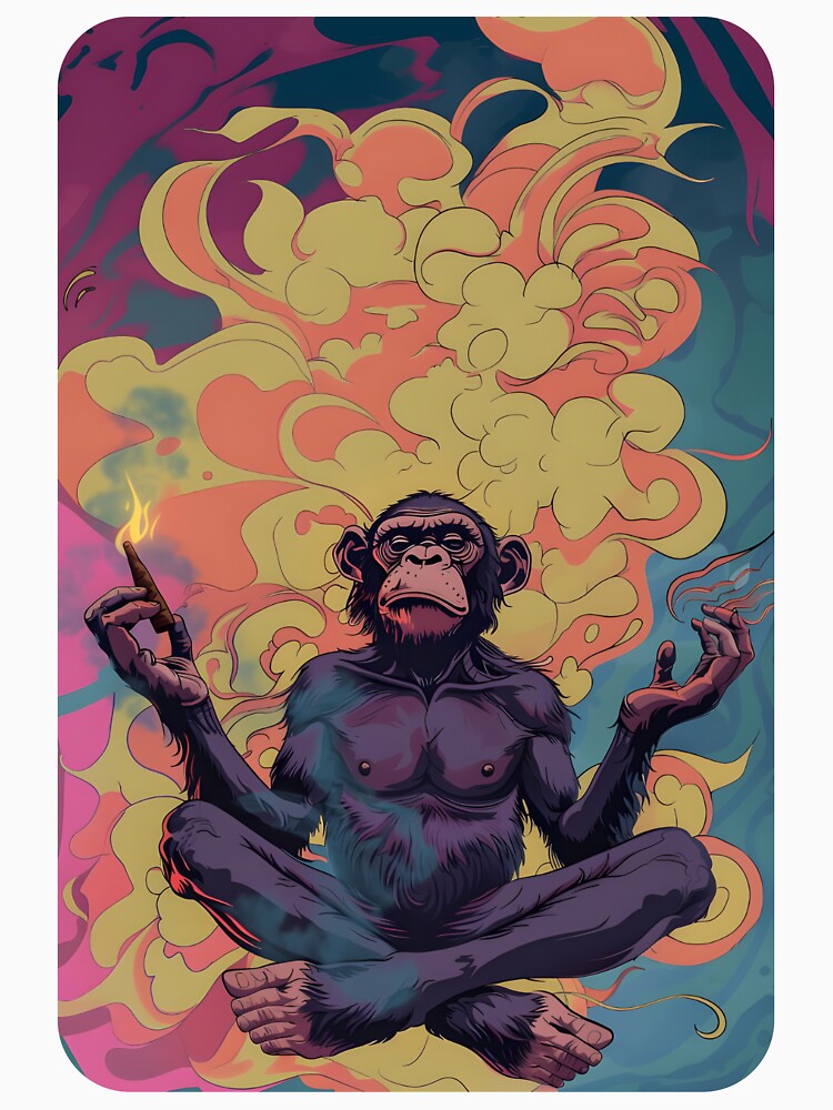 Zenned Out Meditating Ape - Holding a Joint by ManyMelany