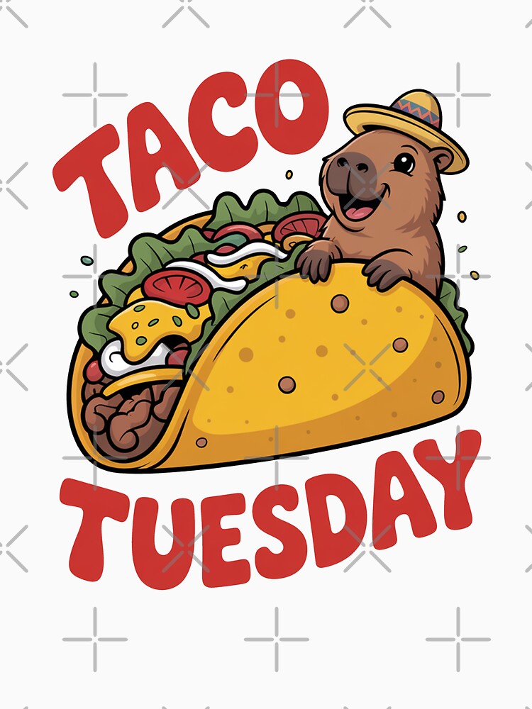 Capybara Taco Tuesday Funny Food Design by MonkiFlipp Unisex , , , Long Sleeve Tee