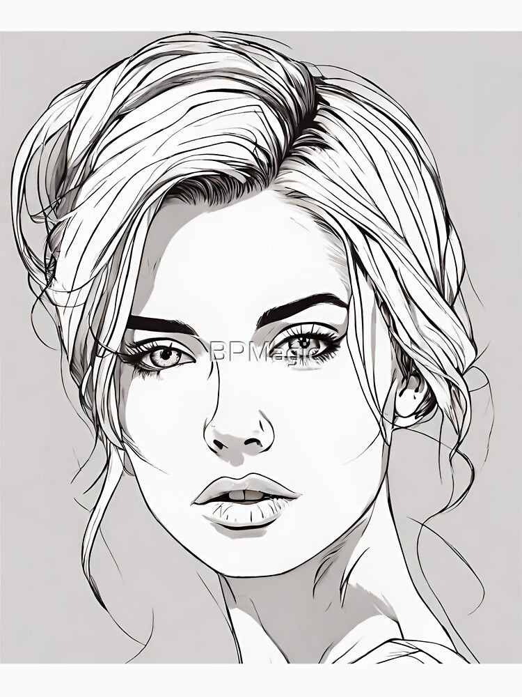 Monochrome Mastery: Abstract Portrait Line Art in Black & White - Taiga by BPMagic