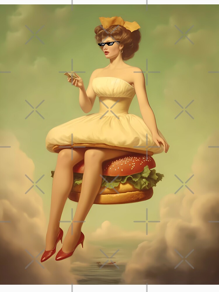 Burger Princess Sitting on a Flying Burger Over the Sea by SingularityGeek Unisex , , , Long Sleeve Tee