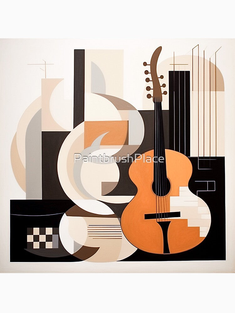 Geometric Still Life of Musical Instruments in Earth Tones by PaintbrushPlace