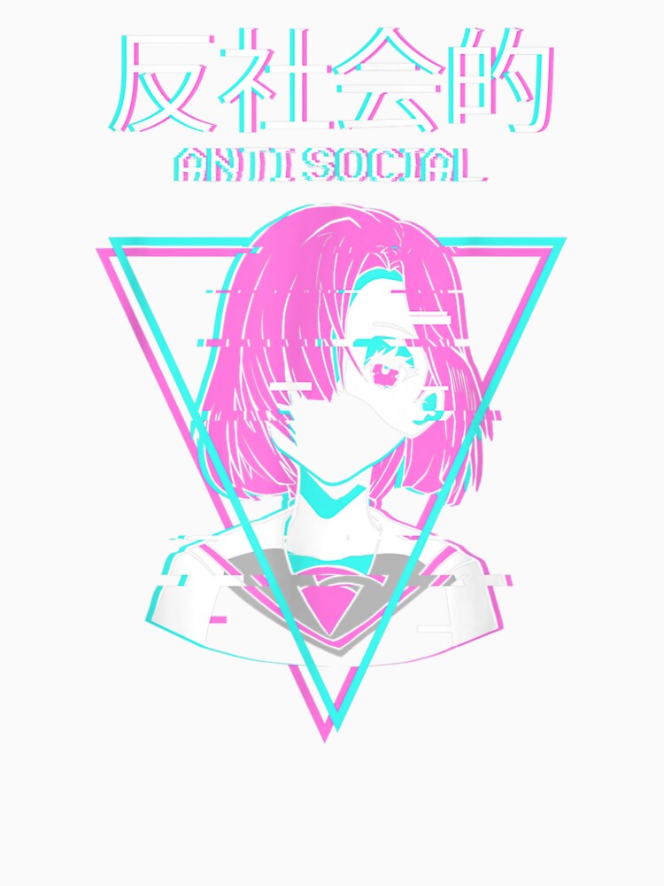 Antisocial Vaporwave Anime Girl Japanese Indie Alt Aesthetic by BrianLangley2 Unisex , , , Long Sleeve Tee