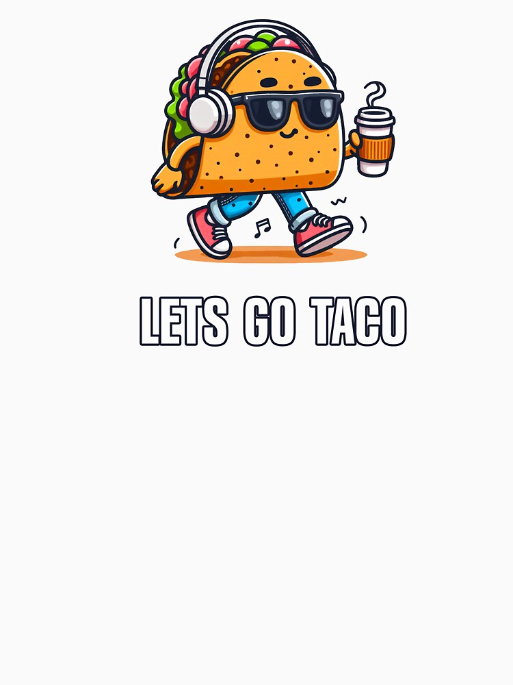 Funny walking taco with headphones and coffee – cute food pun illustration for taco lovers, music fans and humor art by All-Of-Art