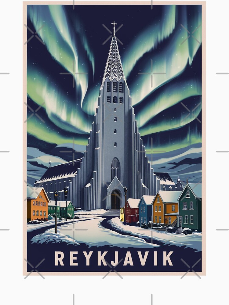 Reykjavik Vintage Travel Poster by TravelerRat Unisex , , , Long Sleeve Tee