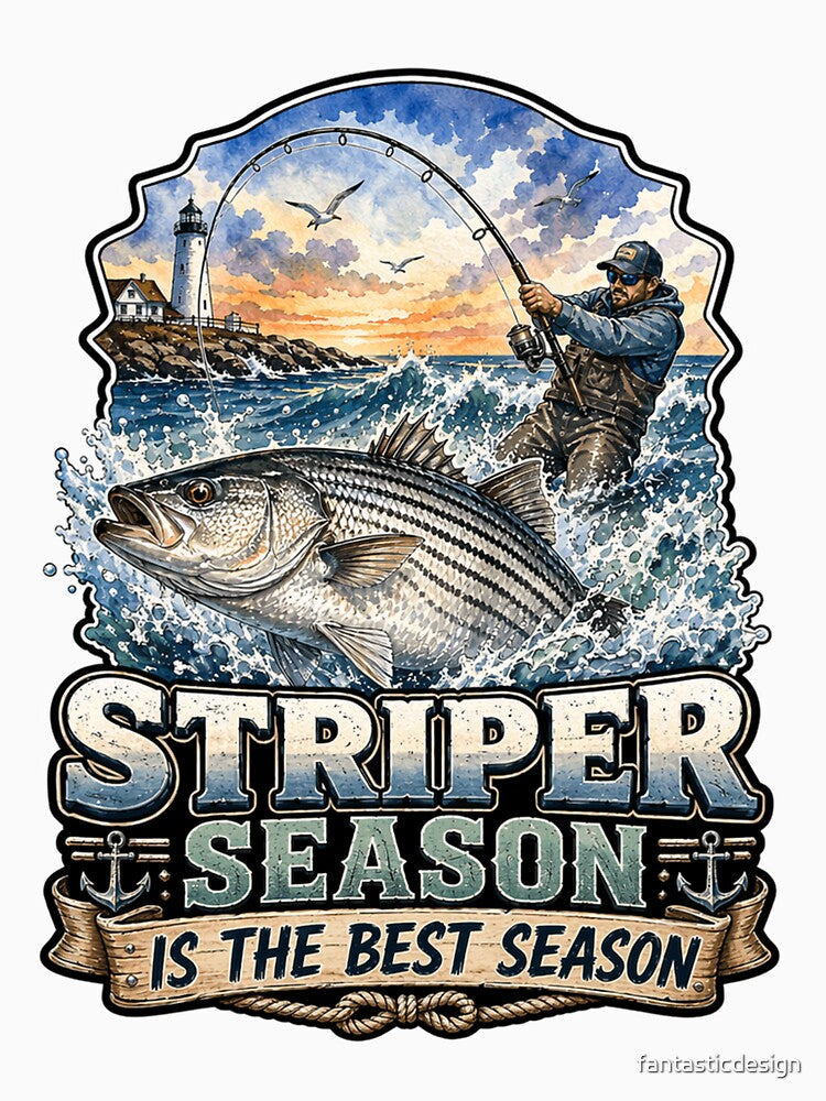 Striper Season Is The Best Season Bass Fisherman Art Design by fantasticdesign Unisex , , , Long Sleeve Tee