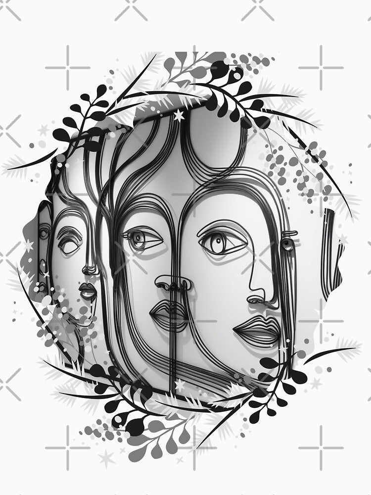 Abstract Faces Minimalist Line Art Expressions by DesignDistrict7