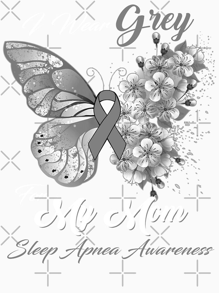 I Wear Grey For My Mom Sleep Apnea Awareness Butterfly Ribbon Gifts by Adropine Unisex , , , Long Sleeve Tee