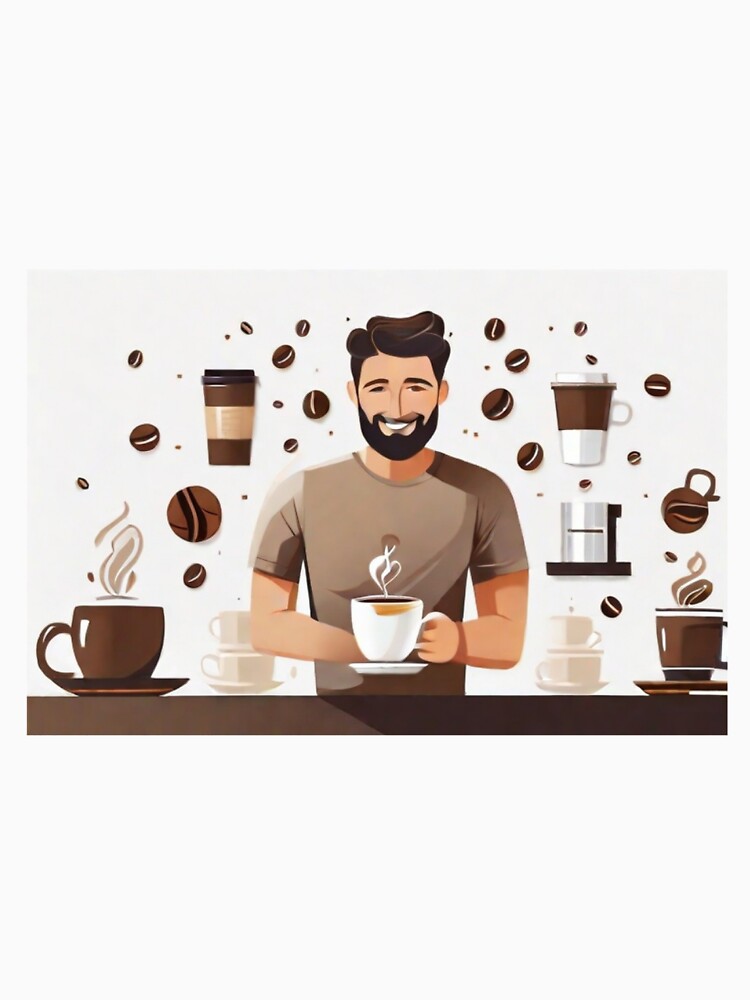 Happy Man with Floating Coffee - Funny Coffee Lover Graphic Tee by HiveMechs Unisex , , , Long Sleeve Tee