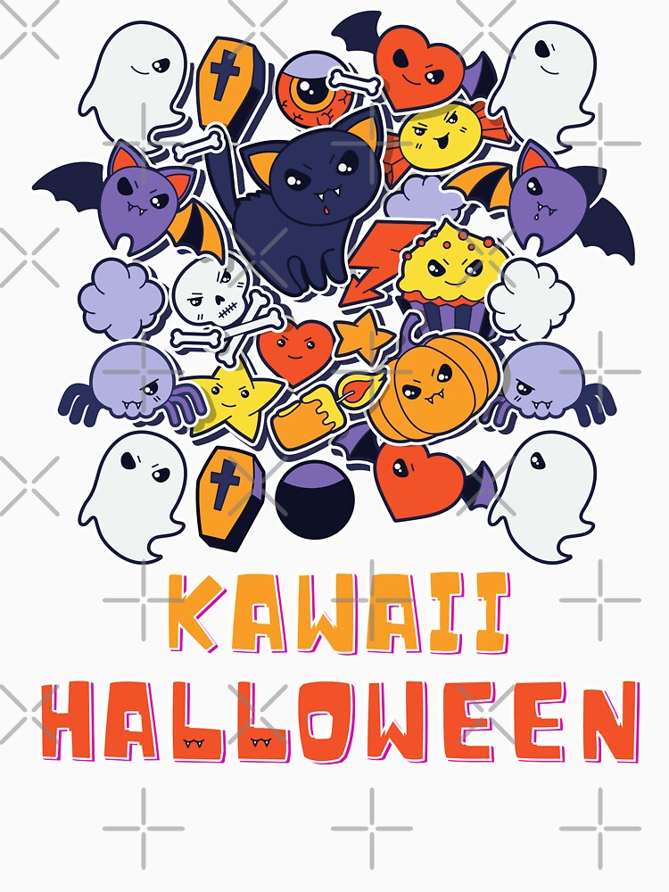 Kawaii Halloween Black Cat Ghosts Skull Pumpkin Spooky by BeeZBeez Unisex , , , Long Sleeve Tee