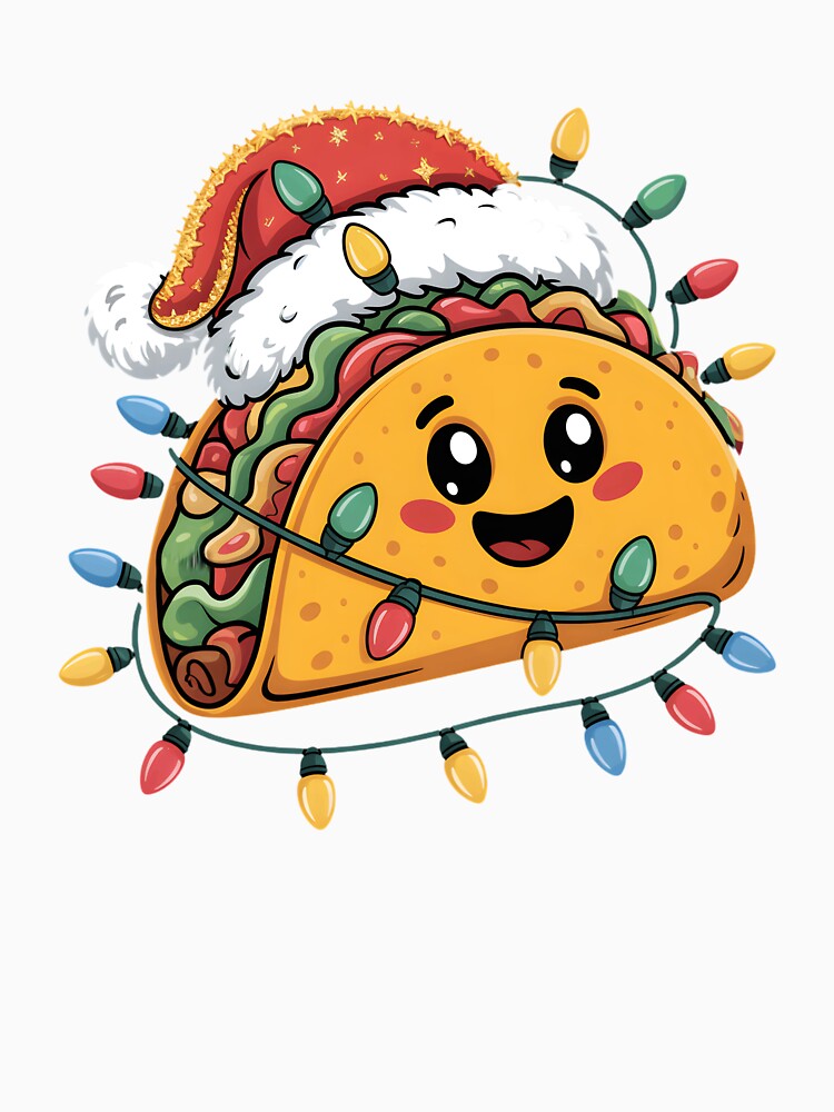 Taco Santa Hat Christmas Lights Tacos Xmas Women Kids Men by clothesy7 Unisex , , , Long Sleeve Tee