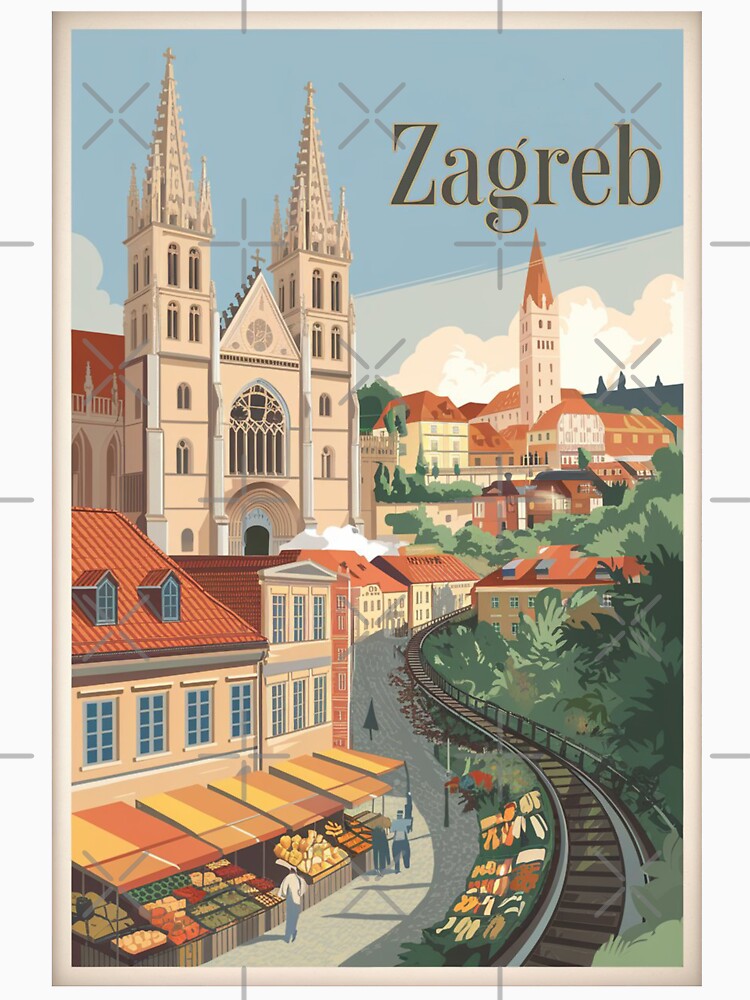 Zagreb Vintage Travel Poster by TravelerRat Unisex , , , Long Sleeve Tee
