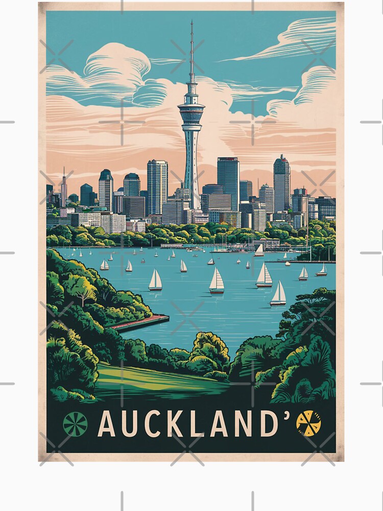 Auckland Vintage Travel Poster by TravelerRat Unisex , , , Long Sleeve Tee
