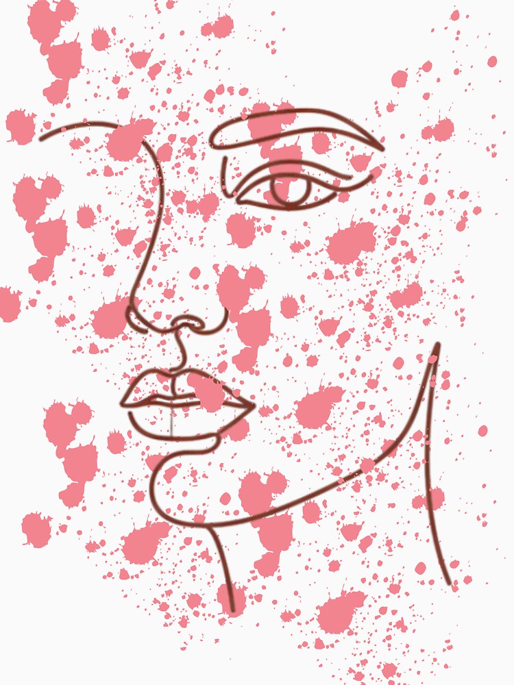 Minimalist Face Abstract Emotion – Line Art & Splash Pink by byafrilaence