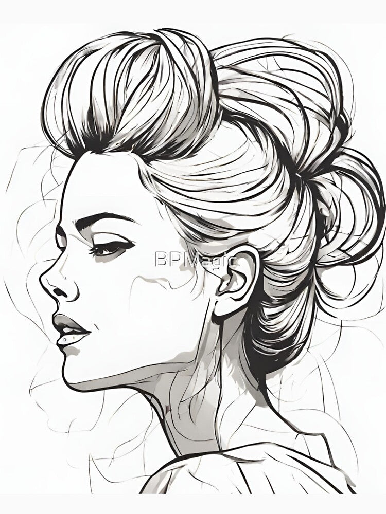 Monochrome Mastery: Abstract Portrait Line Art in Black & White - Rolanda by BPMagic