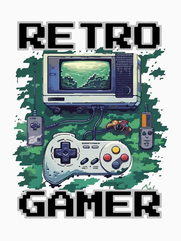 Old School Video Games – Retro Pixel Artwork | Retro Gamer Pixel Tee by Hussar08 Unisex , , , Long Sleeve Tee