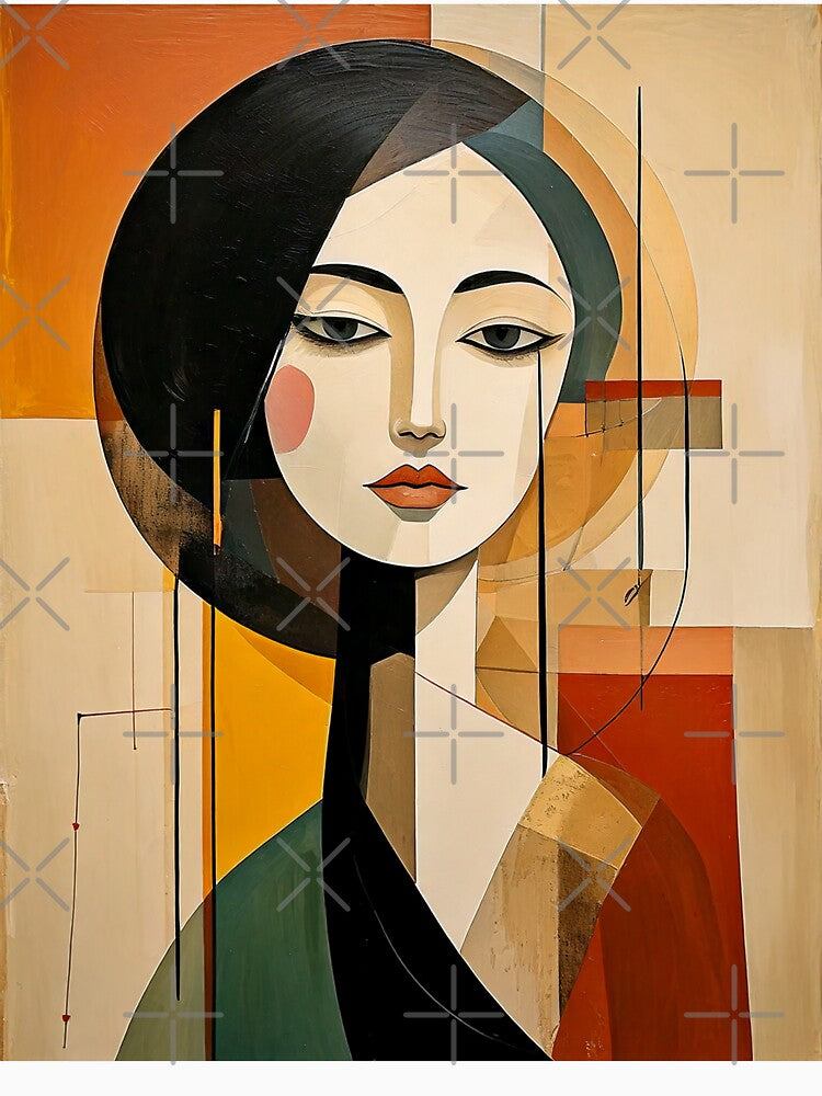 Bauhaus female portrait - Mid Century - Earth tones  - Modern painting abstract by CattlettArt