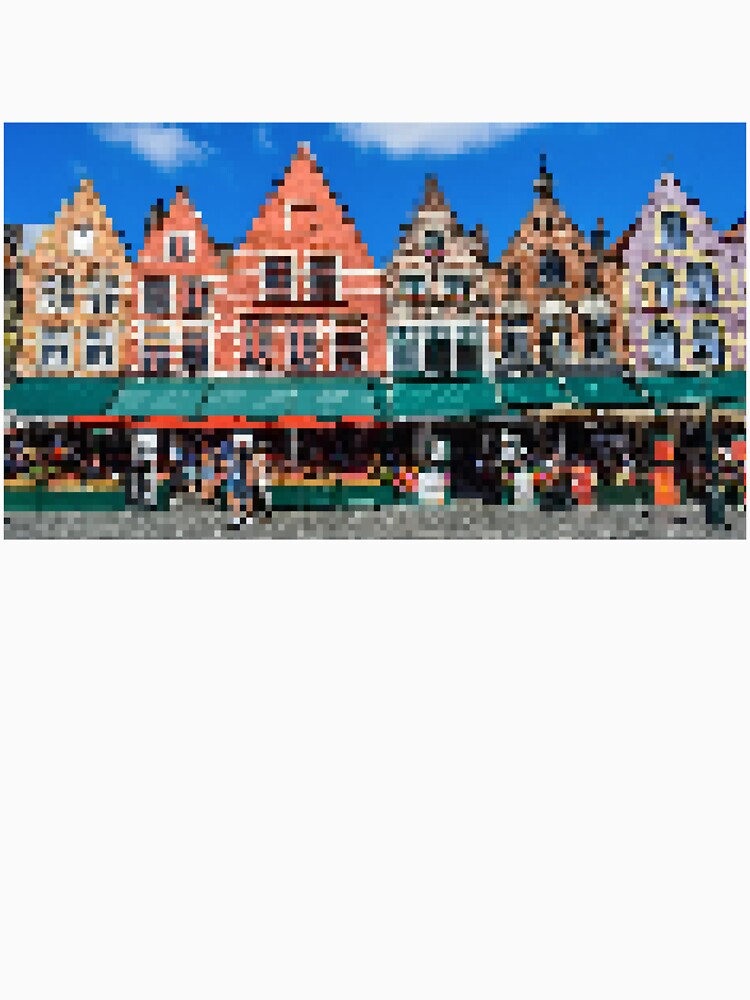 Pixelated Bruges Market Square Scene by Potato Quality Prints Unisex , , , Long Sleeve Tee