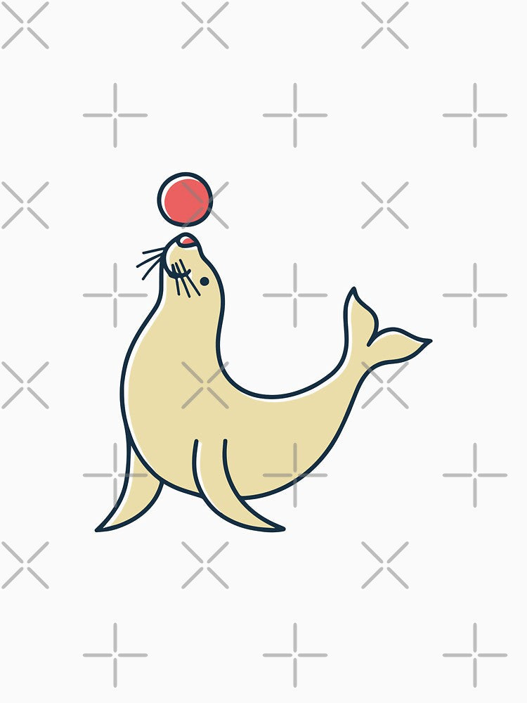 Simple drawing of Seal performing a trick with a ball on its nose by rasagamastore Unisex , , , Long Sleeve Tee