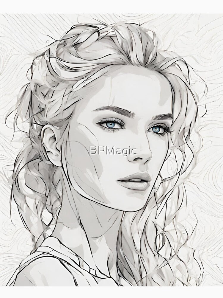 Monochrome Mastery: Abstract Portrait Line Art in Black & White - Nina by BPMagic