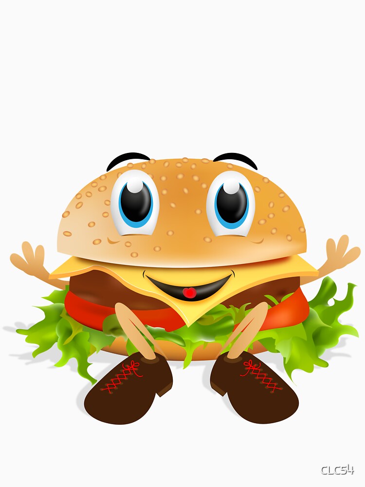 Kawaii Smiling Blue-Eyed Cheeseburger Funny Food Gift by CLC54 Unisex , , , Long Sleeve Tee