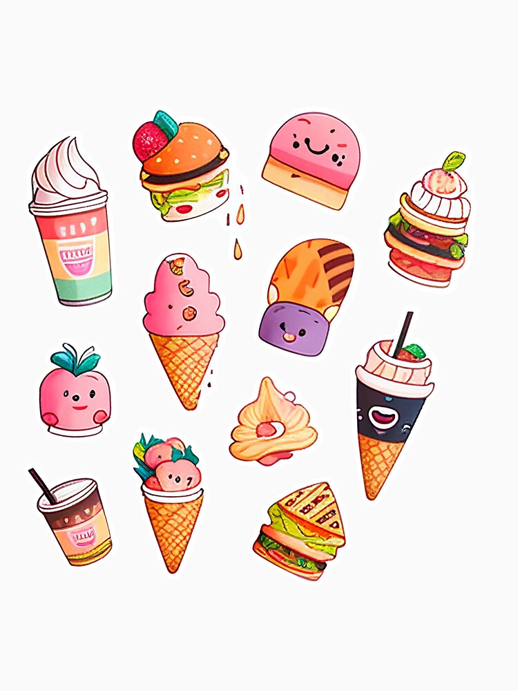 #2 Cute happy food sticker pack by KawaiiFoodArt Unisex , , , Long Sleeve Tee