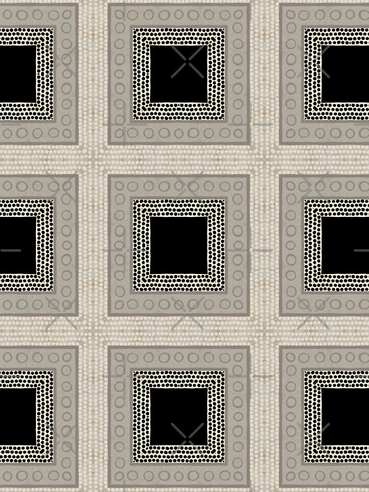 Primitive Earth Tone Black Square Geometric Tile Design by Sue Zipkin