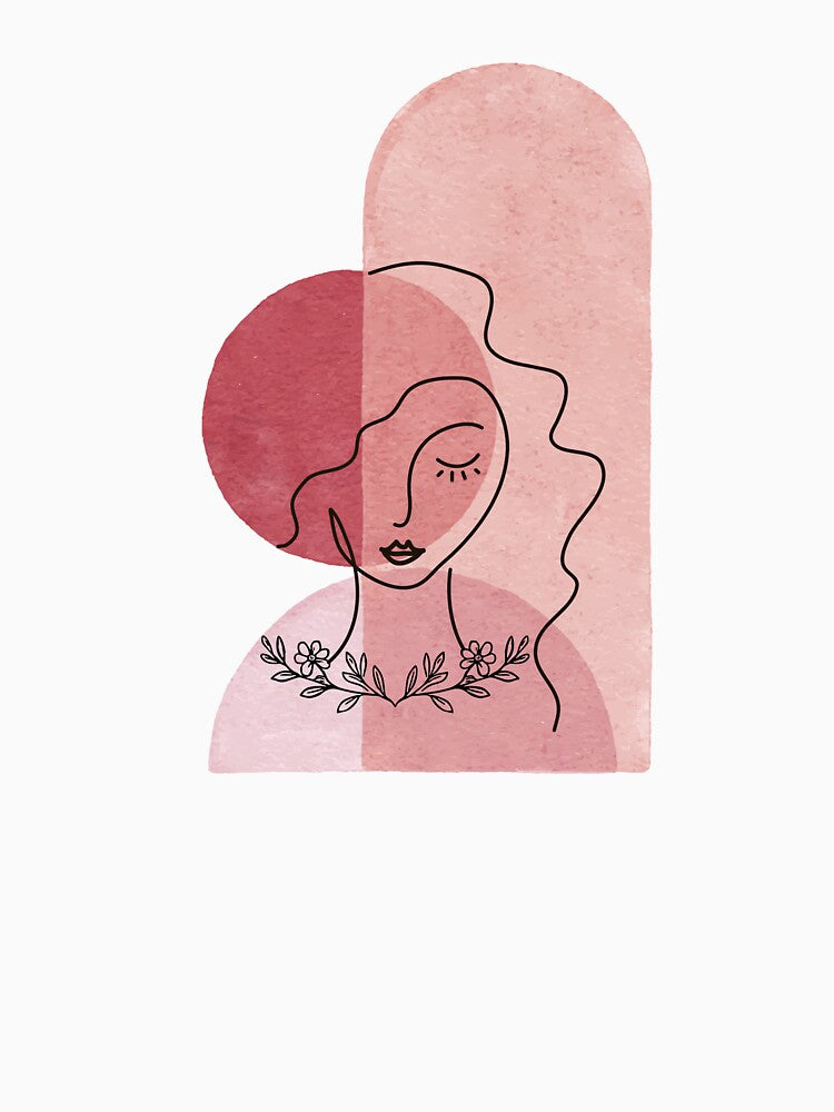 Soft Pink Abstract Woman Line Art by SoftCo