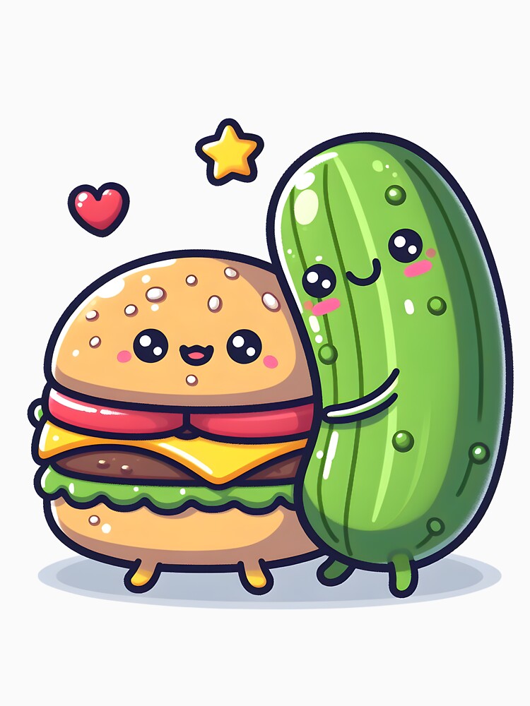 Kawaii Burger Hugging Pickle by CanvasCutie Unisex , , , Long Sleeve Tee
