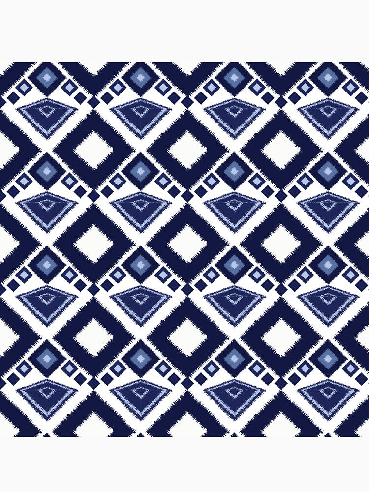 Seamless boho pattern with ikat and tribal fabric elements. Tribal geometric design in blue denim by zephstudoartist