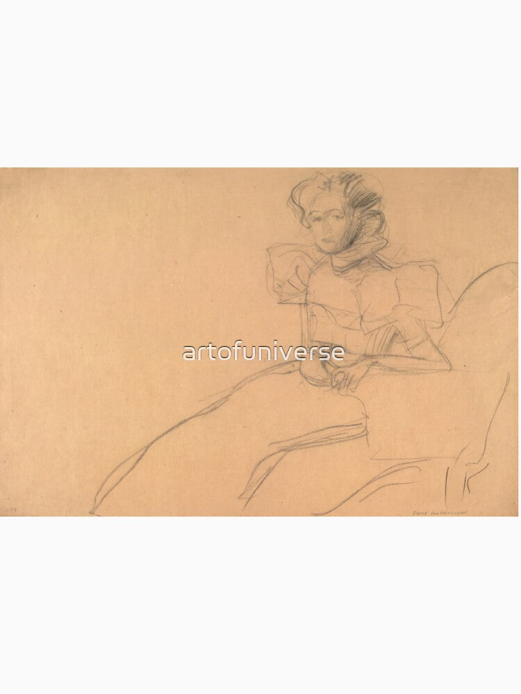 Woman Sitting in an Armchair Study by Gustav Klimt: Minimalist Line Art Poster by artofuniverse