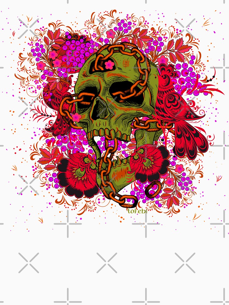 Chained Skull with Flowers, Seeds and Birds by Tokebi Goblin