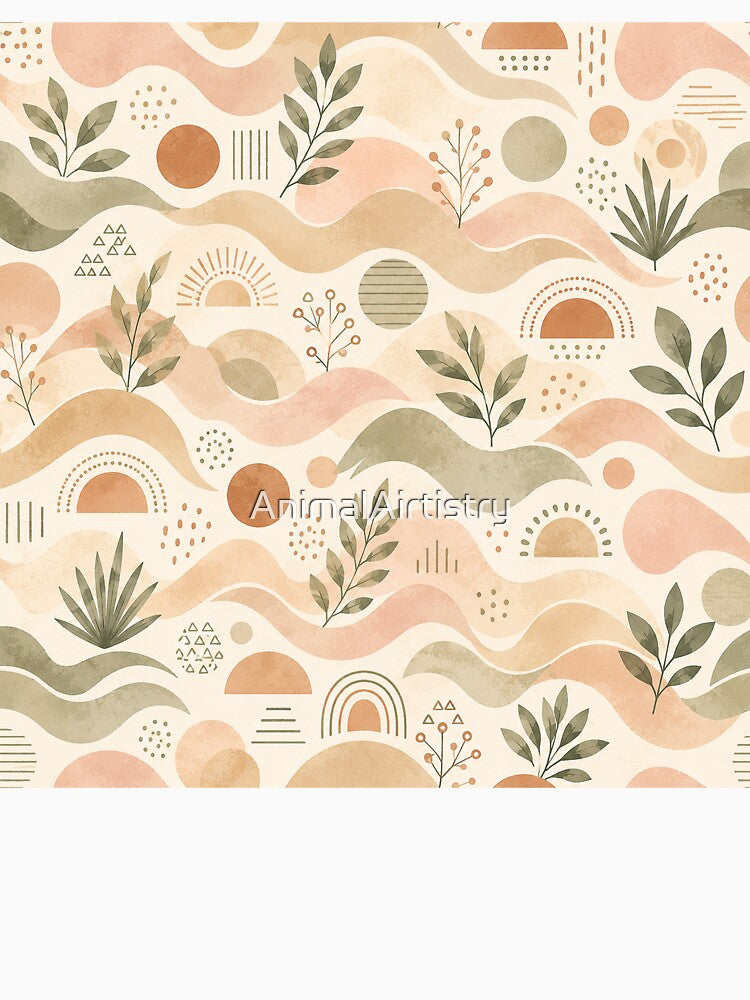 Boho Organic Seamless Pattern | Earth Tone Wavy Abstract Tile | Modern Geometric Botanical Wallpaper & Fabric Design by AnimalAirtistry