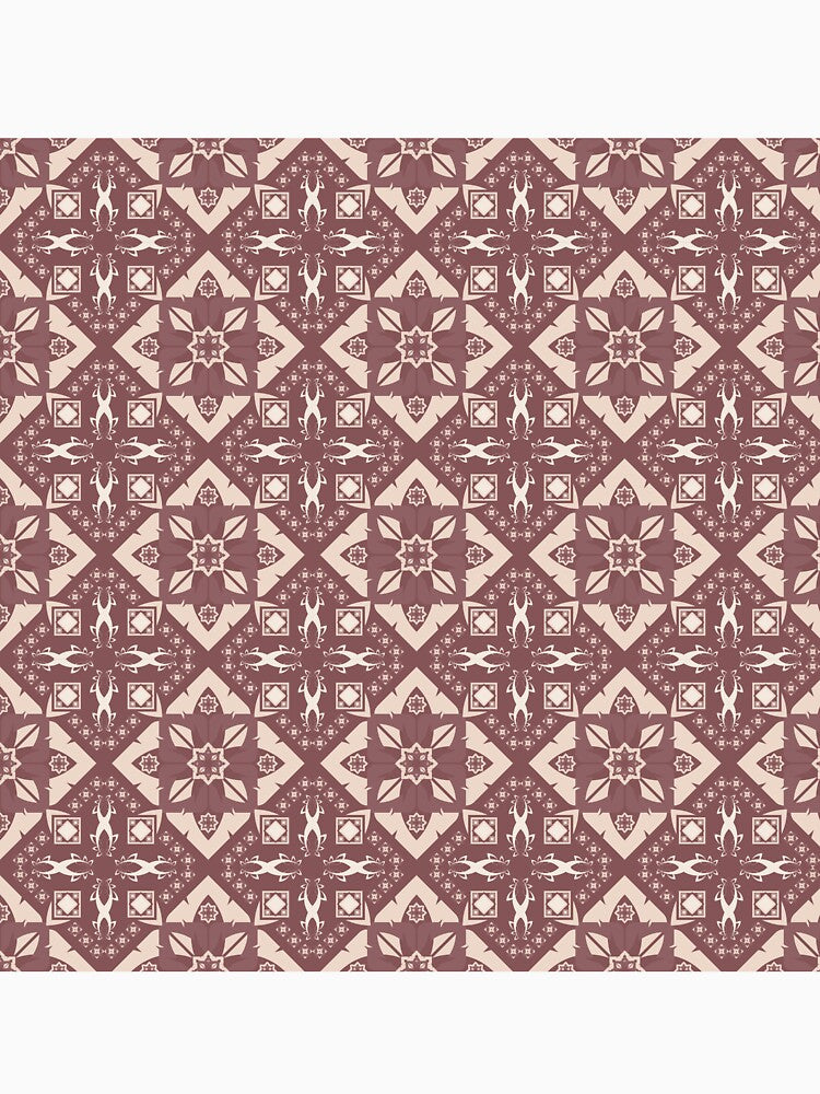 Beige damask floral seamless pattern with ethnic and tribal style on maroon by zephstudoartist