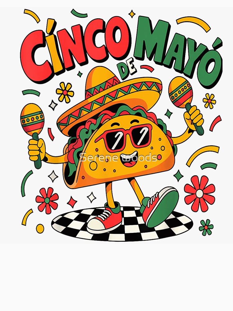 Happy Cinco De Mayo Dancing Taco With Maracas Funny Mexican Fiesta by Serene woods Unisex , , , Long Sleeve Tee