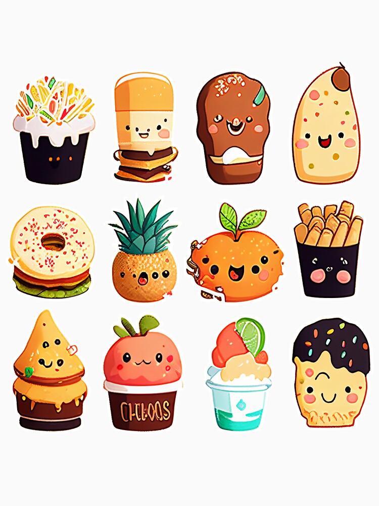 #5 Cute happy food dessert sticker pack by KawaiiFoodArt Unisex , , , Long Sleeve Tee