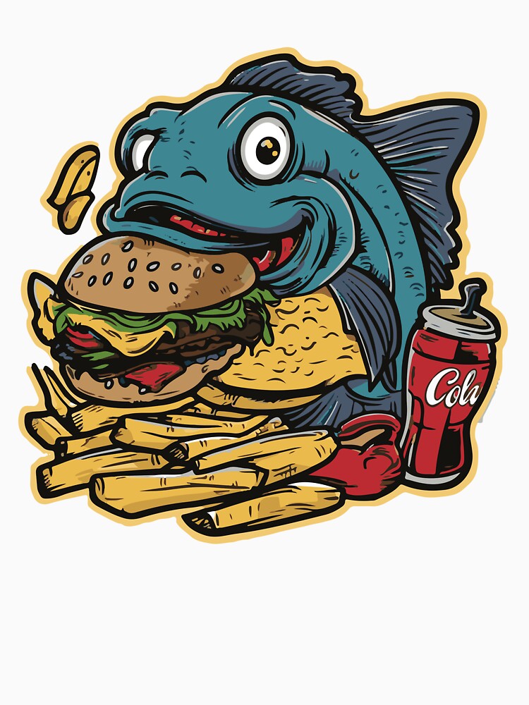 Fish on a Fast Food Diet by MegaKicia Unisex , , , Long Sleeve Tee