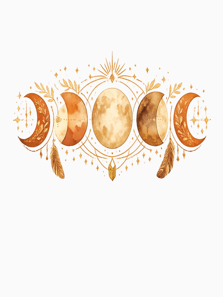Boho Moon Phases Celestial Design – Bohemian Lunar Cycle Mystic Aesthetic Gold Line Art by ArtWaveStudio8