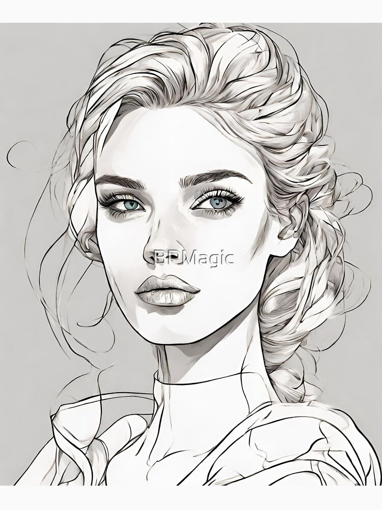 Monochrome Mastery: Abstract Portrait Line Art in Black & White - Tessa by BPMagic