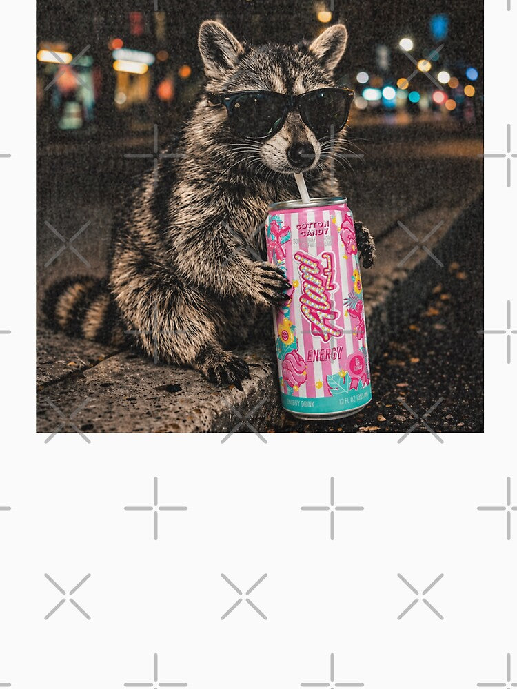 Funny Raccoon Cotton Candy Drink Graphic by SanipepaVase Unisex , , , Long Sleeve Tee