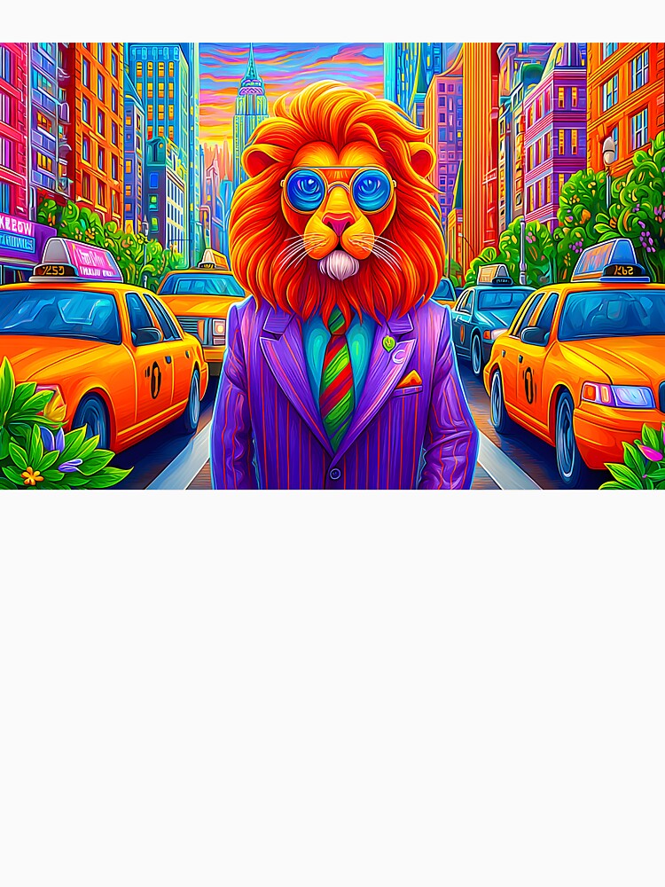 Stylish Lion in a Vibrant Cityscape Setting by Artessie Unisex , , , Long Sleeve Tee