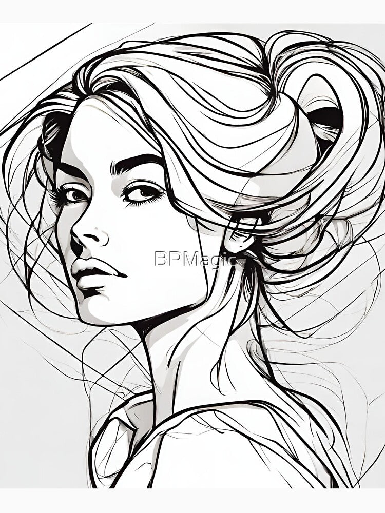 Monochrome Mastery: Abstract Portrait Line Art in Black & White - Rene by BPMagic