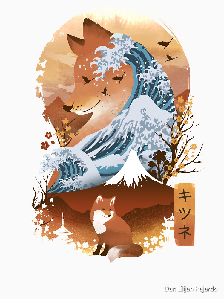Kitsune Landscape by Dan Elijah Fajardo Unisex , , , Long Sleeve Tee