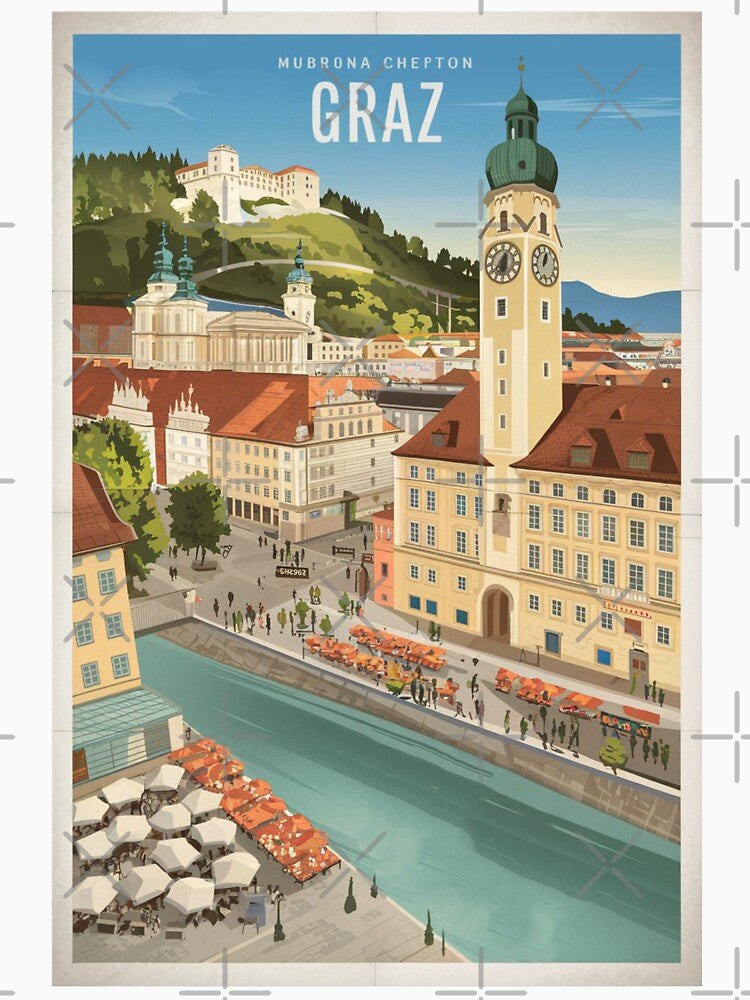 Graz Vintage Travel Poster by TravelerRat Unisex , , , Long Sleeve Tee