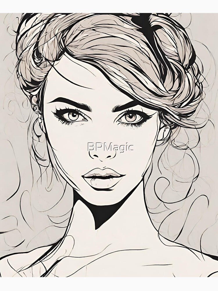 Monochrome Mastery: Abstract Portrait Line Art in Black & White - Walerie by BPMagic
