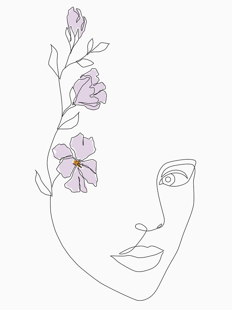 Purple Flower Girl Face Line Art by ElenaArtDesign