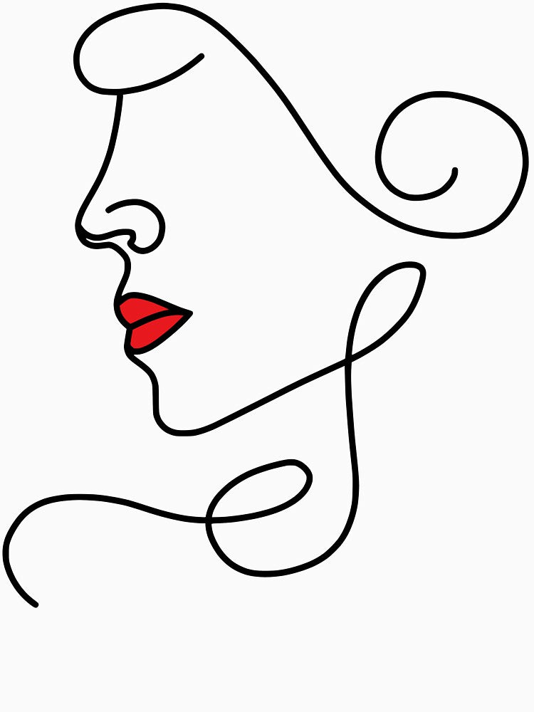 Minimalist Line Art Face with Red Lips | Abstract Woman Drawing Aesthetic by Hannah-Yei